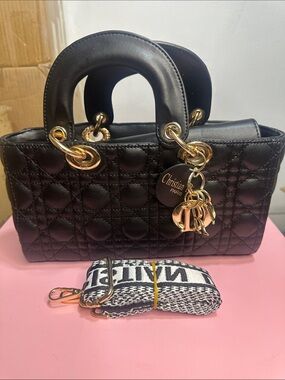Black Quilted Leather Satchel with Gold Hardware